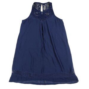 iZ BYER Womens Dress Sleeveless Crochet Lace Casual Sheath Mini Navy Blue Size L